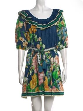 Alemais Floral Linen Ruffle Dress with Belt